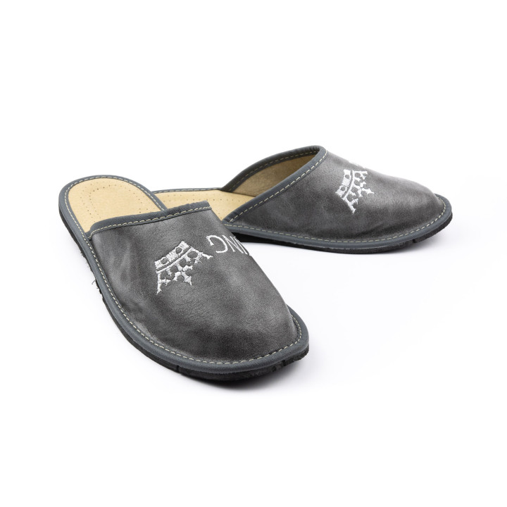 Pantofle męskie "King" szare, kryte cichobiegi męskie