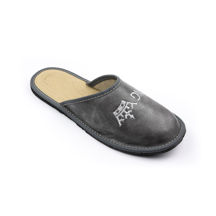 Pantofle męskie "King" szare, kryte cichobiegi męskie