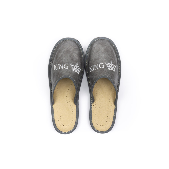 Pantofle męskie "King" szare, kryte cichobiegi męskie