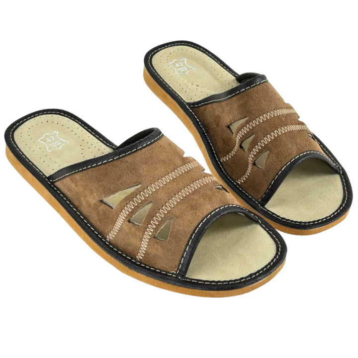 Odkryte welurowe cichobiegi męskie, kapcie klapki męskie domowe