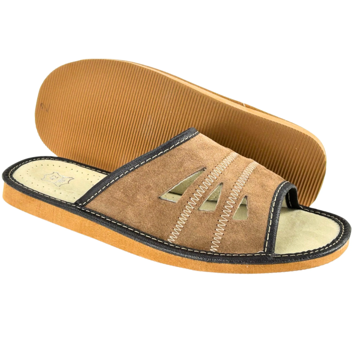 Odkryte welurowe cichobiegi męskie, kapcie klapki męskie domowe