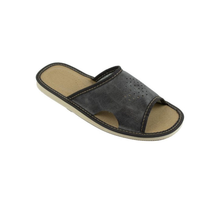 Szare kapcie męskie z wycięciami po bokach, dobra cyrkulacja powietrza