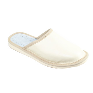 Skórkowe, beżowe kryte pantofle damskie, skórzane kapcie damskie