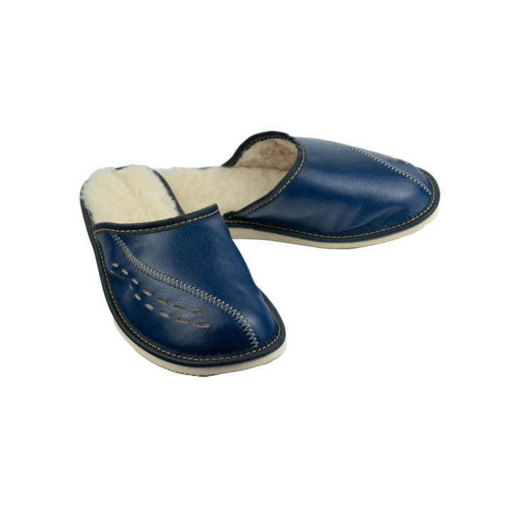 Granatowe zimowe pantofle męskie, laczki męskie domowe z ociepleniem