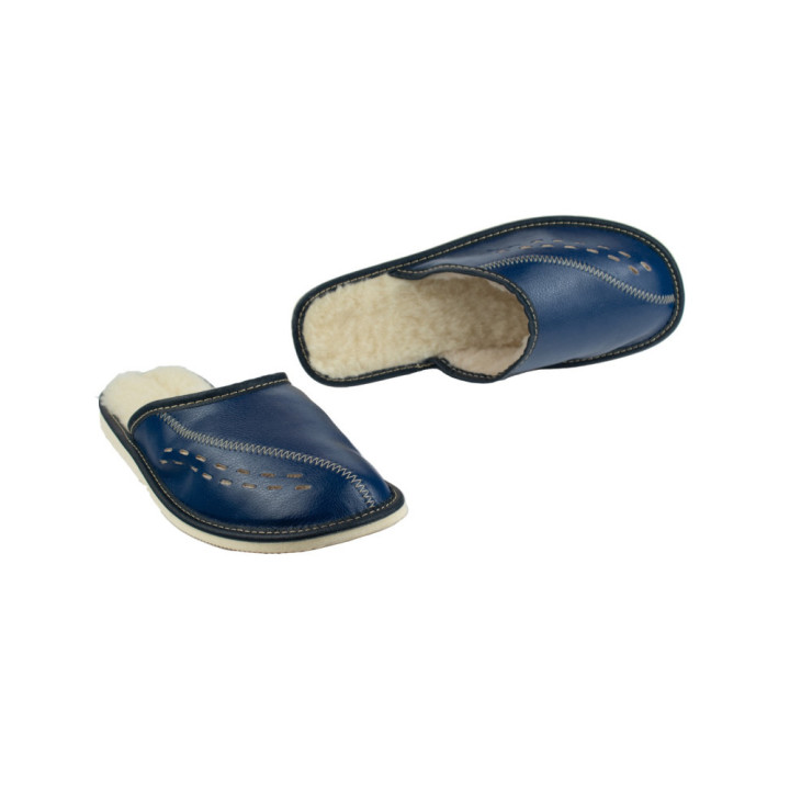 Granatowe zimowe pantofle męskie, laczki męskie domowe z ociepleniem