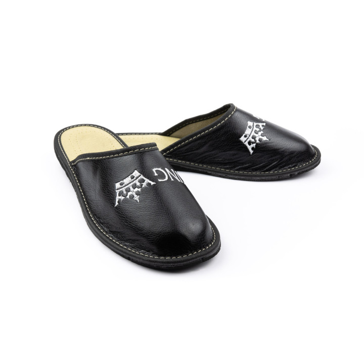 Pantofle męskie czarne z napisem "King" laczki domowe meskie