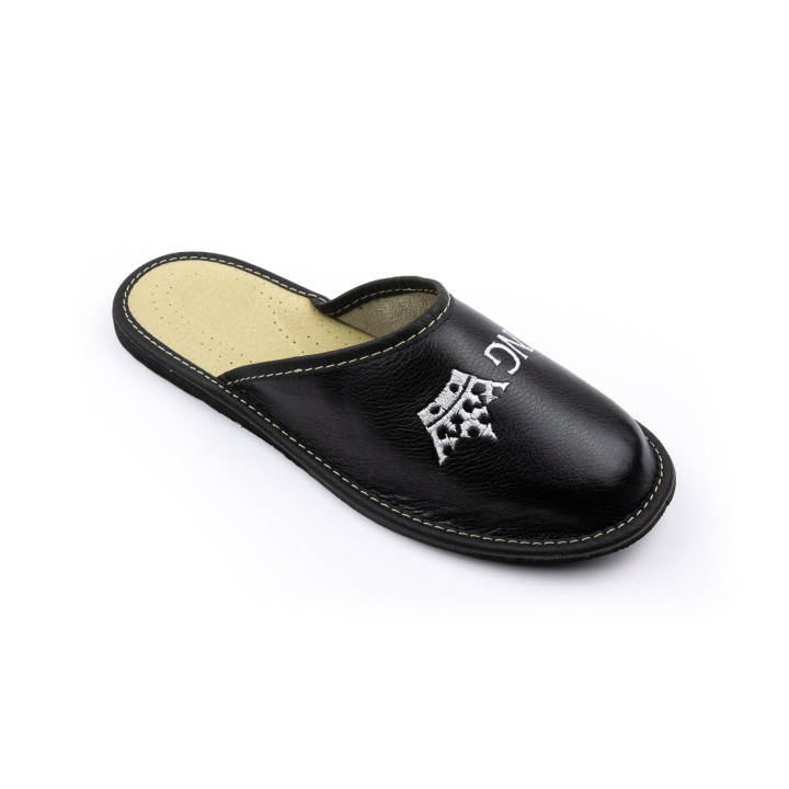 Pantofle męskie czarne z napisem "King" laczki domowe meskie