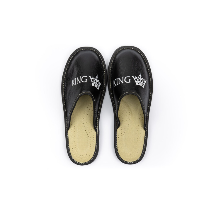 Pantofle męskie czarne z napisem "King" laczki domowe meskie