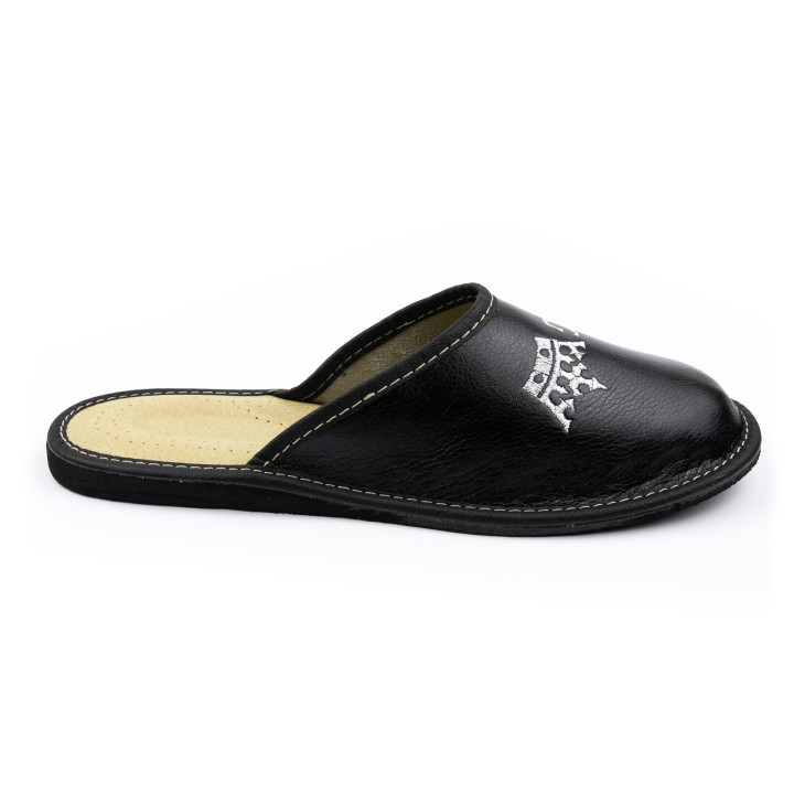 Pantofle męskie czarne z napisem "King" laczki domowe meskie